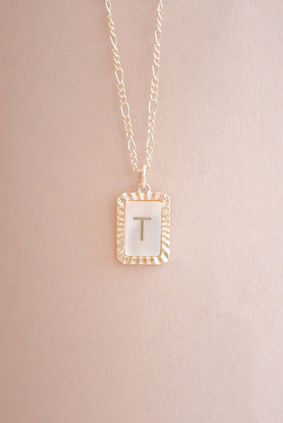 Art Deco Initial Necklace | Pearl & Gold - Poppy and Stella
