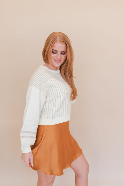 Jovan Puff Sleeve Printed Sweater | Cream & Taupe